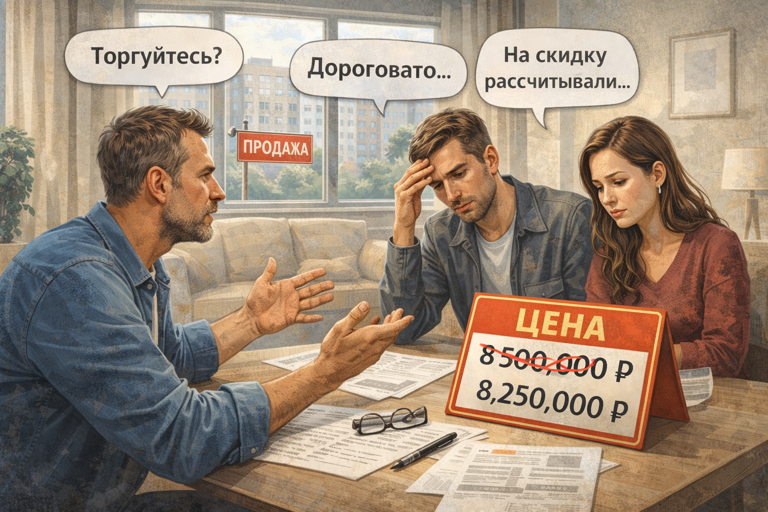 Переговоры с покупателем при обсуждении цены квартиры