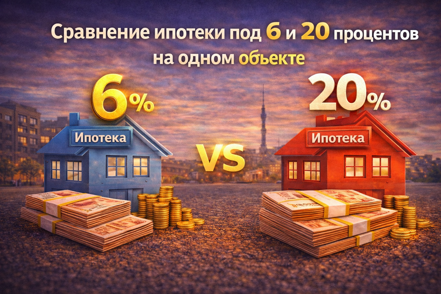 Сравнение ипотеки под 6 и 20 процентов на одном объекте