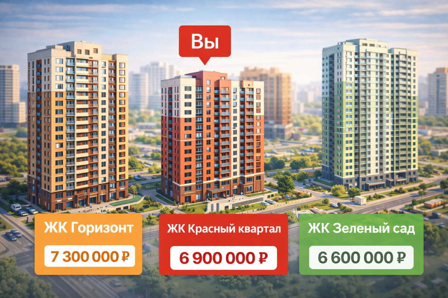 Сравнение стоимости квартир в новостройках одного района