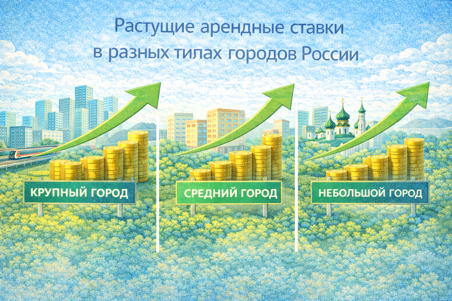 Растущие арендные ставки в разных типах городов России