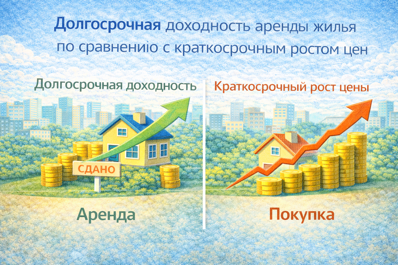Долгосрочная доходность аренды жилья по сравнению с краткосрочным ростом цен