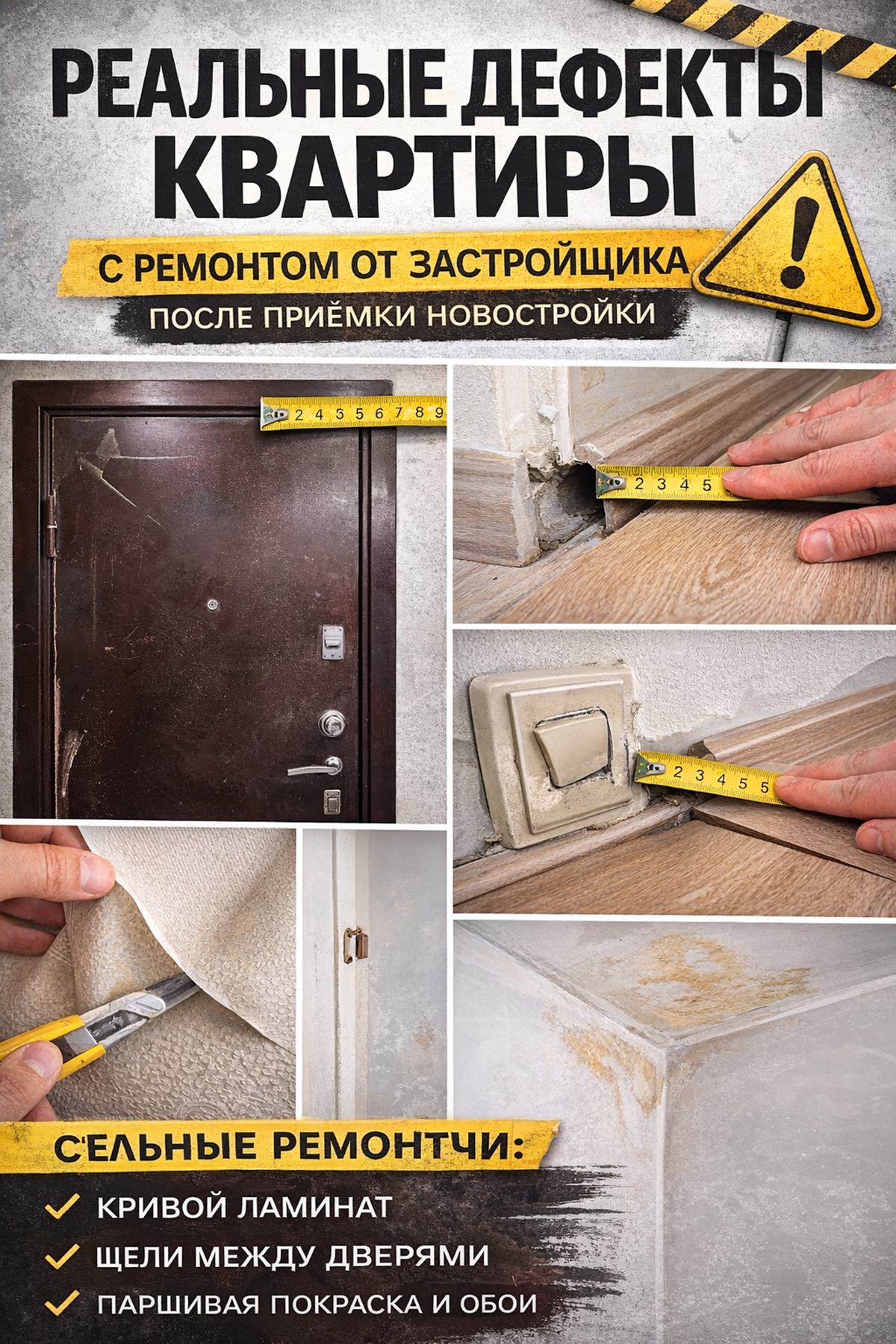 Дефекты квартиры с ремонтом от застройщика при приемке новостройки: реальные замечания, двери, стены, пол, потолок