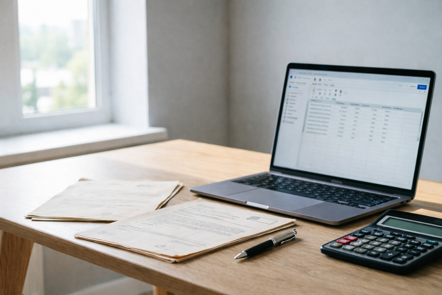 Ноутбук с расчетами на столе