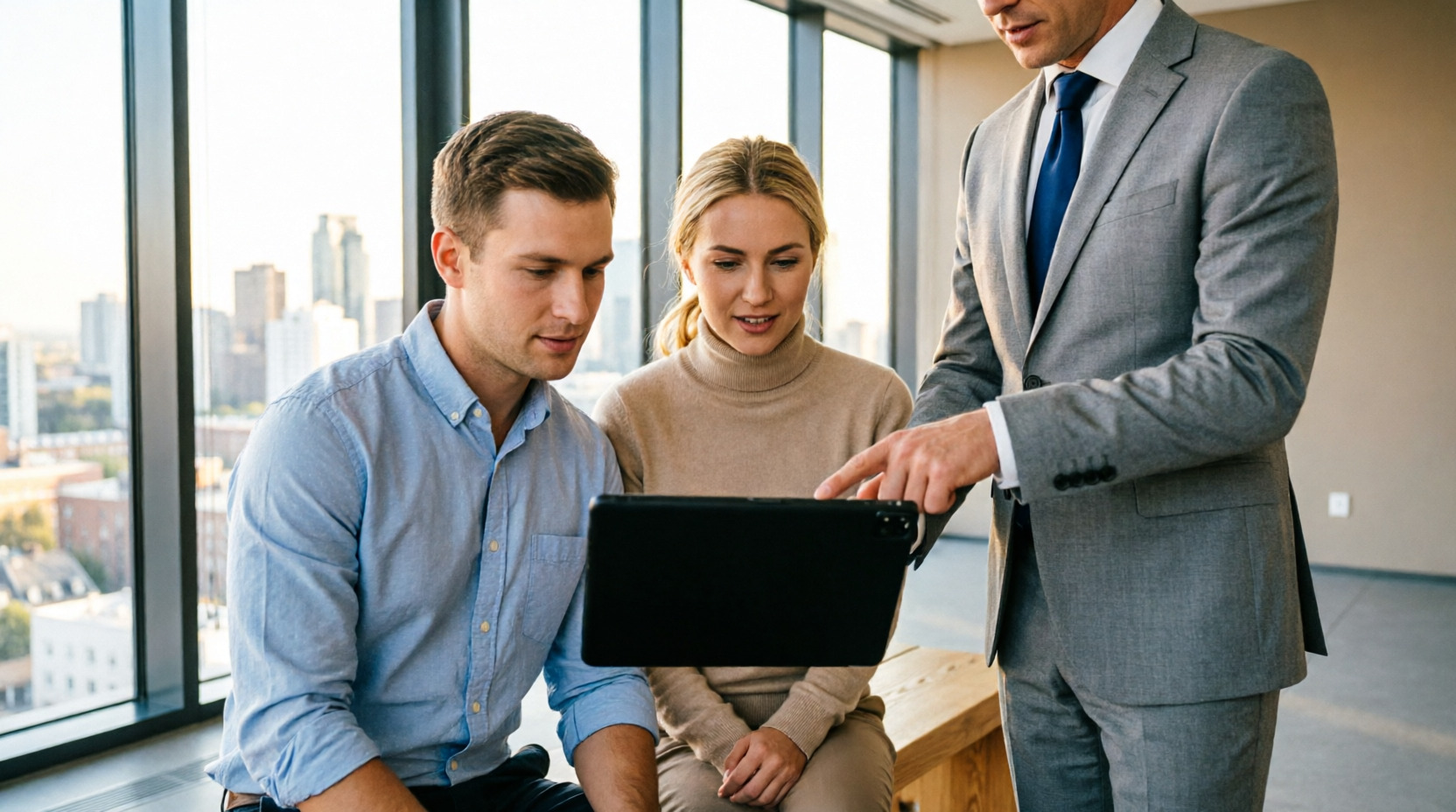 Менеджер работает с покупателями в офисе