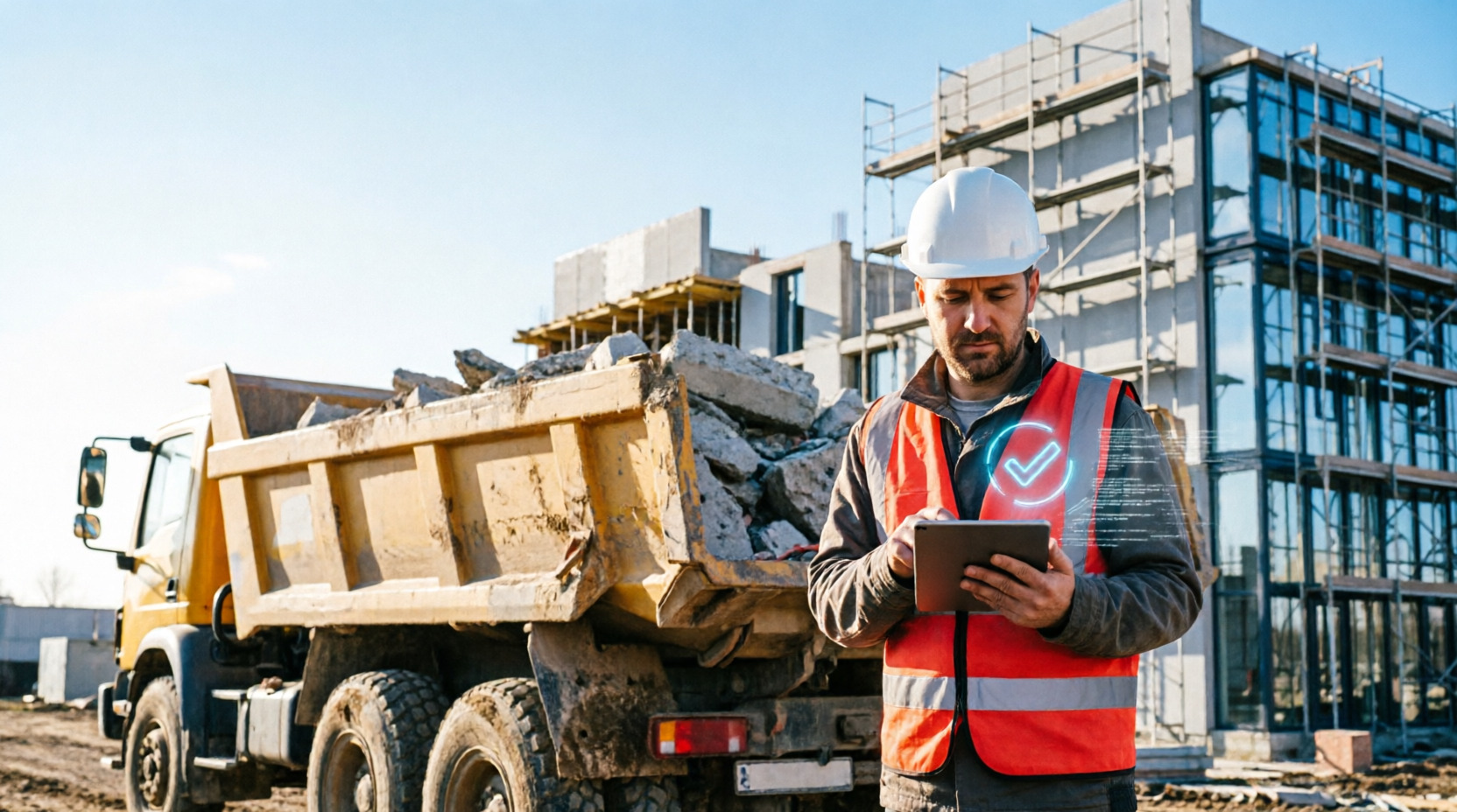 Мусоровоз на стройке