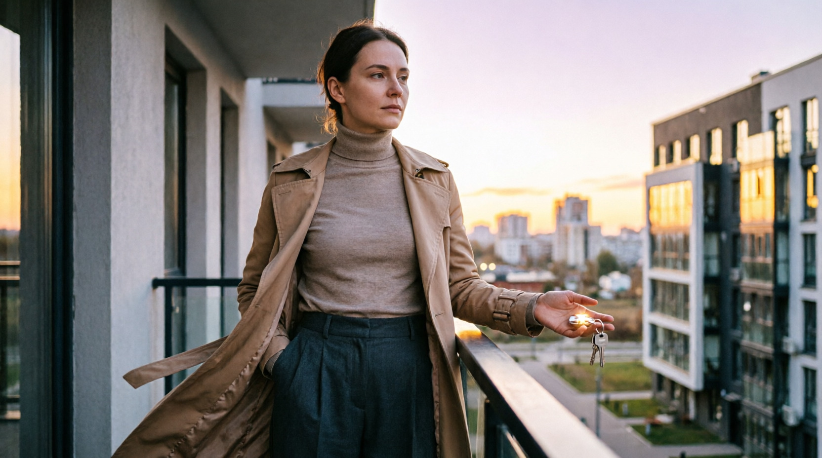 Женщина на балконе новостройки