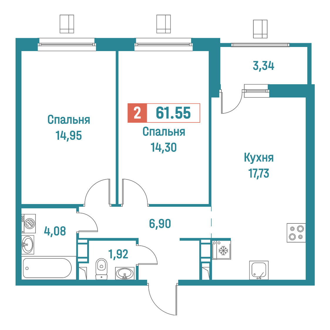 Купить Жилую Квартиру Авиаторов Балтики пр-кт, Площадь: 61.55 кв. м в  Ленинградская обл, Всеволожский р-н, Мурино г.