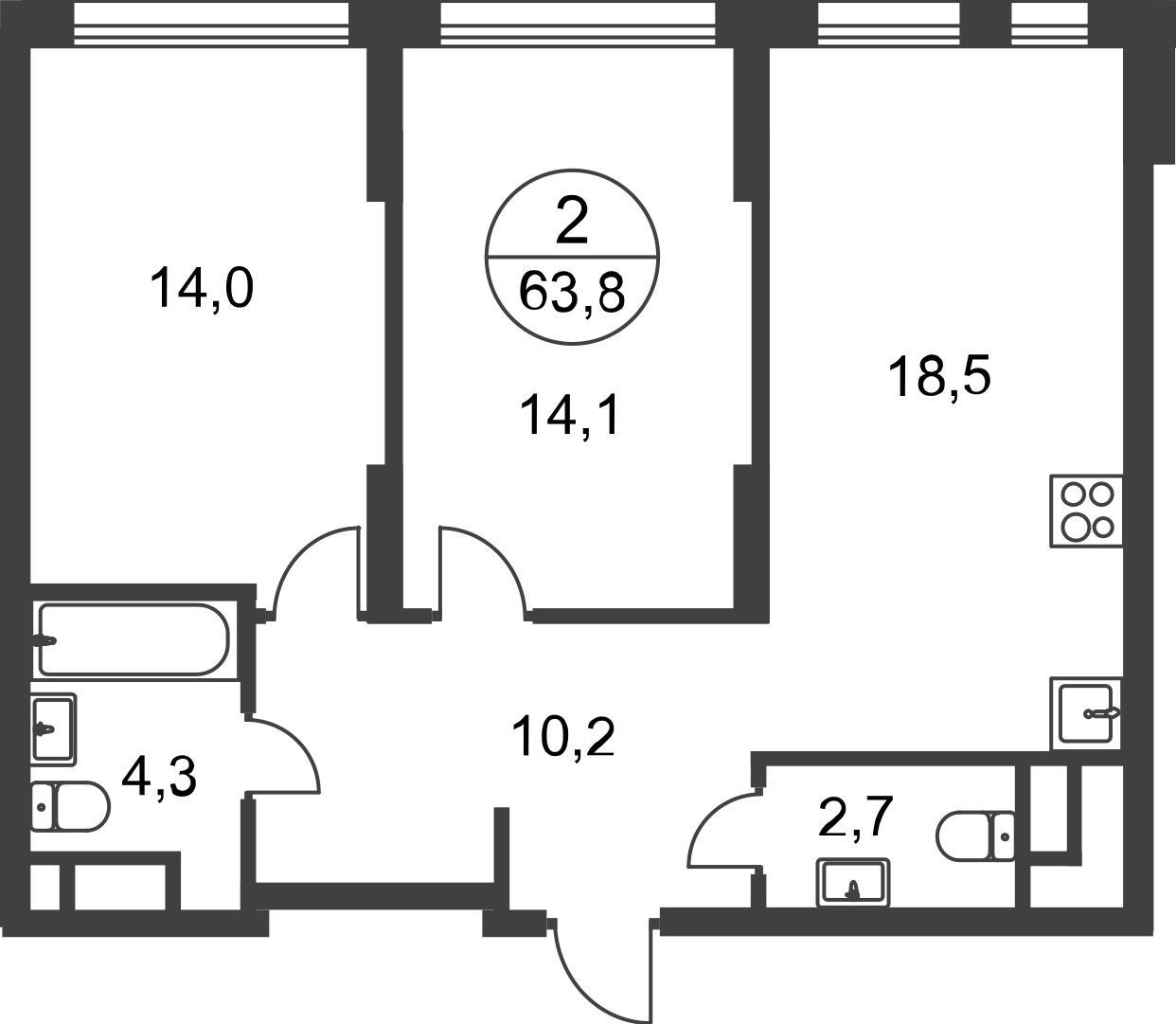 Купить Жилую Квартиру , корпус 2, квартира 129, Площадь: 63.8 кв. м в  Москва г, Внуковское п, 17 кв-л