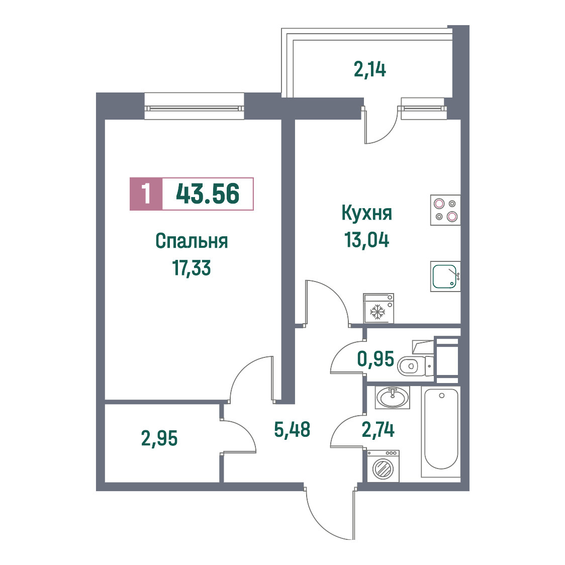 Купить Жилую Квартиру Авиаторов Балтики пр-кт, Площадь: 43.56 кв. м в  Ленинградская обл, Всеволожский р-н, Мурино г.