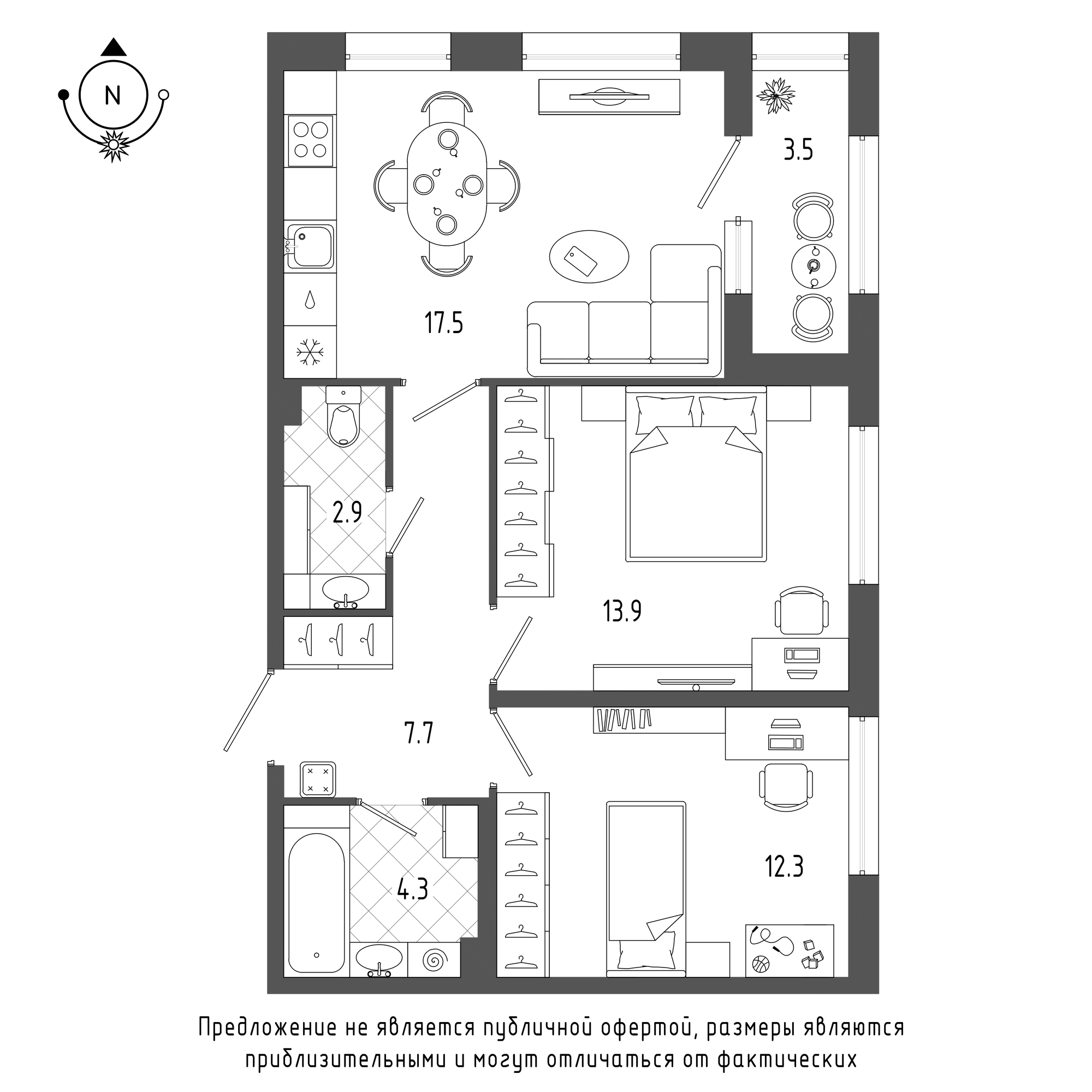 Купить Жилую Квартиру Измайловский б-р, дом 7/1, квартира 1376, Площадь:  60.4 кв. м в Санкт-Петербург г